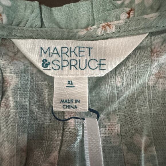 Market & Spruce Ruffle V-Neck Top XL NWT Green Floral Sleeveless Linen Blend - Picture 6 of 7